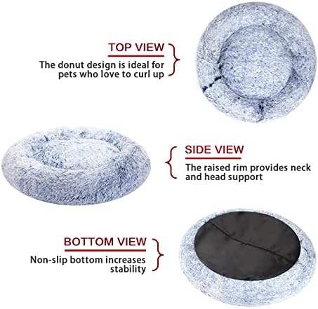 Bedfolks Calming Donut Dog Bed, 23 Inches Round Fluffy Dog Beds for Small Dogs, Machine Washable Anti-Anxiety Plush Puppy Bed(Navy Blue, Small)