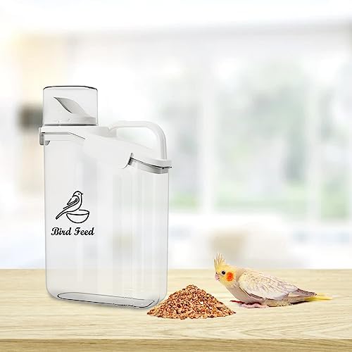 Ctomche Bird Seed Storage Container,2.8L Airtight Bird Food Container with Handle and Measuring Cup,Portable Pet Food Container for Wild Bird Sunflower Seed-BPA Free Transparent/White
