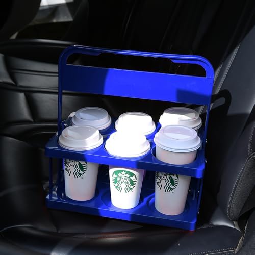 Reusable Drink Carrier with Handle for Doordash, Eats, Grubhub, Portable Cup/Coffee Holder Accessories for Delivery, Foldable Drinks Caddy with Tray, Car Durable Plastic Festive Bottle, Vacation