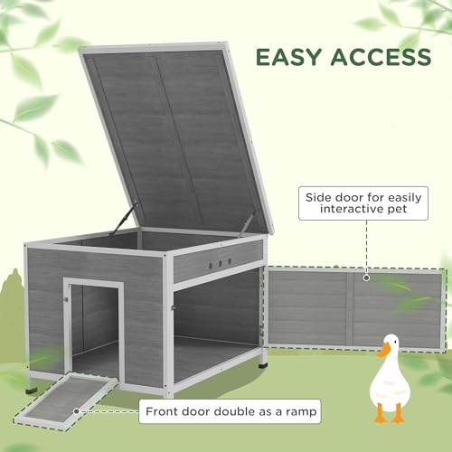 PawHut Duck Coop, Wooden Chicken House Rabbit Hutch with Openable Roof, Removable Floor, Double Doors, Ramp, Duck House for 3-6 Chickens, Geese, 30" x 38" x 30"