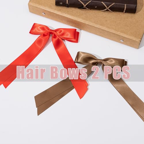 Large Double Hair Bows 2 PCS Satin Ribbon Bow for Women,Hair Bows for Women,Hair Ribbons,Oversized Long-tail Cute Aesthetic Hair Accessories,Large Hair Barrettes for Women( Black,White)