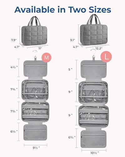 BAGSMART Travel Toiletry Bag with Jewelry Organizer, Hanging Travel Bag for Toiletries, Puffy Makeup Cosmetic Bag Organizer, Carry-on Travel Accessories Essentials, Grey-M