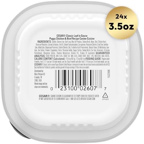 CESAR Puppy Wet Dog Food Classic Loaf in Sauce Chicken & Beef Recipe, (24) 3.5 oz. Easy Peel Trays