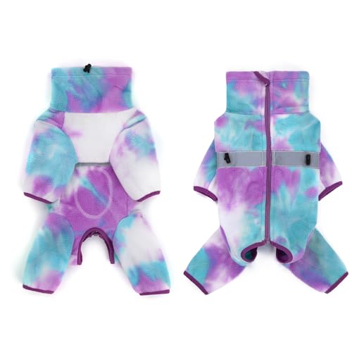 Dog Coats for Small Dogs, Polar Fleece Dog Pajamas Bodysuit, Puppy Onesies Tie Dye Jumpsuits, Dogs Warm Clothes Four-Legged, Doggie Fullbody Winter Jacket Vest