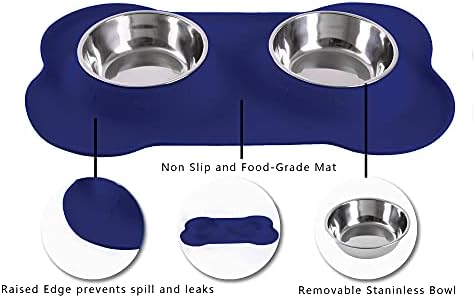 Hubulk Pet Dog Bowls 2 Stainless Steel Dog Bowl with No Spill Non-Skid Silicone Mat + Pet Food Scoop Water and Food Feeder Bowls for Feeding Small Medium Large Dogs Cats Puppies (Small, Navy Blue)