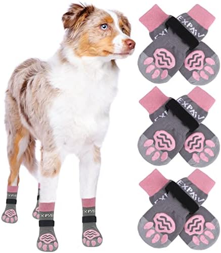 EXPAWLORER Anti-Slip Dog Socks to Prevent Licking Paws,Dog Shoes for Hot/Cold Pavement,Best Paw Protector Traction Control on Hardwood Floor,Dog Booties for Puppy Small Medium Large Senior Dogs