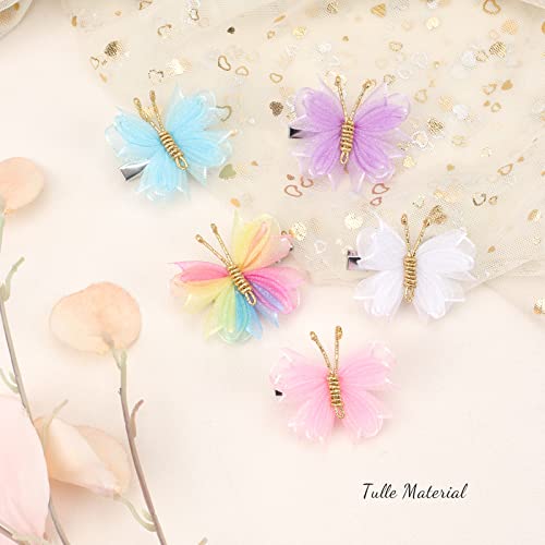 Oaoleer Hair Clips, 10PCS Mini Butterfly Hair Barrettes, 2" Tulle Mesh, Colorful Butterfly Hair Accessories for Baby Girls Women Halloween Cosplaying Party Decor