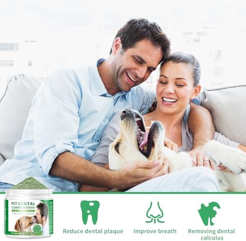 Dog Dental Powder,Dog Teeth Cleaning Powder,Dog Dental Cat Dental Care,Cat and Dog Teeth Cleaning,Canine Plaque Remover Helps Reduce Bad Breath,Improve Pet's Oral Cavity and Freshen Breath(80G)