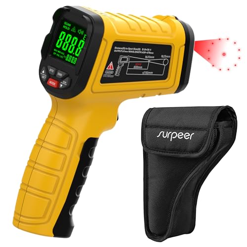 Surpeer Infrared Thermometer pyrometer Temperature Gun -50ยฐF to 2552ยฐF, 30:1 Distance Ratio, Laser IR Temp Gun for Cooking, Pizza Oven, Engine, Kilns, Forges, Industry, and Home Repair