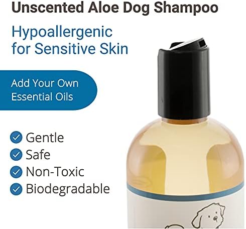 Organic Natural Dog Shampoo, Hypoallergenic Dog Shampoo, Puppy Safe Coconut Shampoo, Sensitive Skin, Fragrance Free with Aloe for Soothing Relief of Dry, Itchy, Sensitive Allergy Skin 16 oz