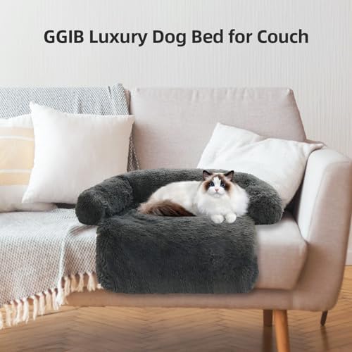 Calming Dog Bed Fluffy Plush Dog Mat for Furniture Protector with Removable Washable Cover for Large Medium Small Dogs and Cats (XS(31“x23.5”x5“), Dark Grey)
