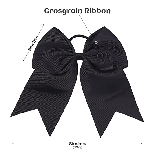 20 PCS 8 Inch Cheer Hair Bows Large Cheerleading Big Hair Bows with Ponytail Holder Hand-made Grosgrain Ribbon Hair Accessories for Teen Girls(Black)