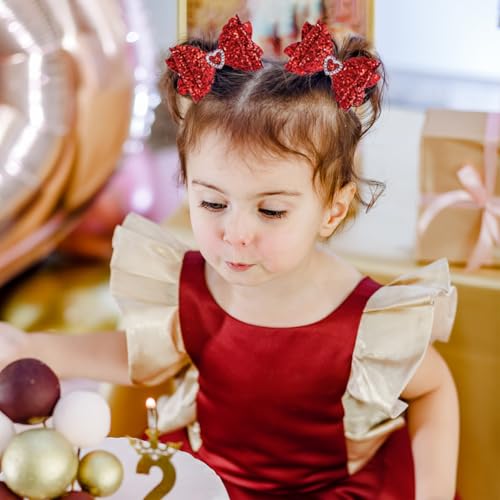 IKOLA Hair Bows for Girls Glitter Hair Clips with Rhinestones Heart Non Slip Metal Alligator Clips Hair Barrettes Sparkly Hair Accessories for Valentine's Day Christmas Back to School - Red