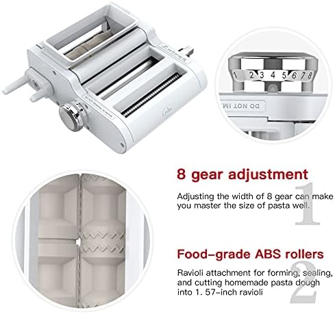 ANTREE 3-IN-1 Pasta Attachment & Ravioli Attachment for KitchenAid Stand Mixers, Pasta Maker Accessories included Pasta Sheet Roller, Spaghetti Cutter and Ravioli Maker Attachment