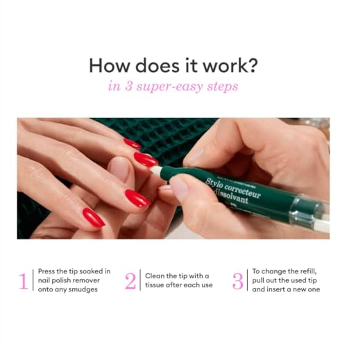 Manucurist Nail Polish Corrector Pen - Gel Nail Polish Corrector Pen + 3 Tapered Refill Tips - Acetone-Free, Bio-Sourced Nail Polish Remover Brush - Gel Nail Polish Accessories Transparent