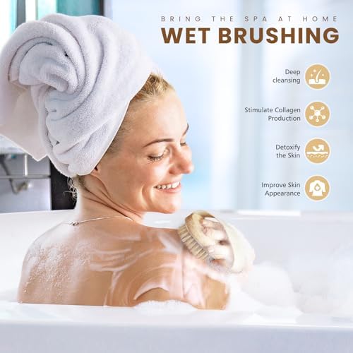 POPCHOSE Dry Brushing Body Brush, Dry Brush for Body, Natural Bristle Dry Skin Exfoliating Brush Body Scrub for Flawless Skin, Cellulite Reduction, Lymphatic Drainage and Blood Circulation Improvement