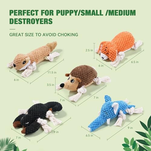 LEGEND SANDY Plush Small Dog Toys for Small Breeds, Tough Puppy Toys to Keep Them Busy, Tough Stuffed Animals Puppy Chew Toys, Squeaky Dog Toys (5 Pack Puppy Toys)