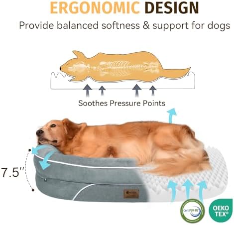 Orthopedic Waterproof XXL Dog Bed: Washable Bolstered Dog Bed - Non-Slip, Silver