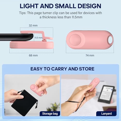 RF Remote Control Page Turner for Kindle Paperwhite,Kindle Accessories Remote Photo and Video for E-Book iPhone iPad Android Tablets Reading Novels Comics Remote Control Extenders(Pink)