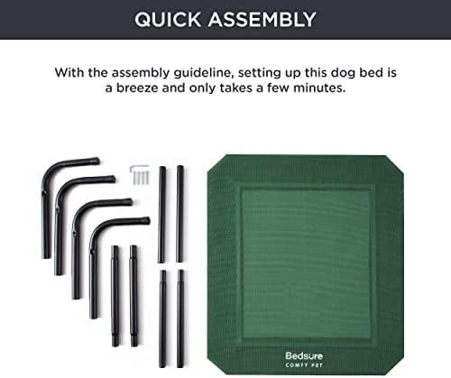 Bedsure Large Elevated Cooling Outdoor Dog Bed - Raised Dog Cot for Large Dogs, Portable Indoor & Outdoor Pet Hammock with Skid-Resistant Feet, Frame with Breathable Mesh, Green, 49 inches