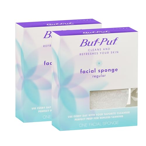 Buf-Puf Facial Sponge, Dermatologist Developed, Removes Deep Down Dirt & Makeup That Causes Breakouts and Blackheads, Reusable, Exfoliating, White, 2 Count