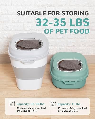 32-35 Lbs Dog Food Storage Container Collapsible Dog Food Container with Airtight Lids, Wheels, Scoop and 2pcs Food Storage Containers, Large Pet food storage for Dog, Cat