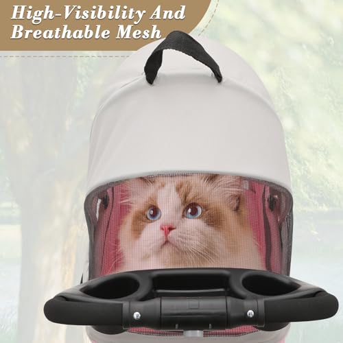 Athena Collection 4 Wheels Pet Stroller for Medium Dogs 33 Lbs Puppy Cat Pet Dog Stroller with Detachable Carrier, Cup Holder Tray, Bottom Storage, Pink