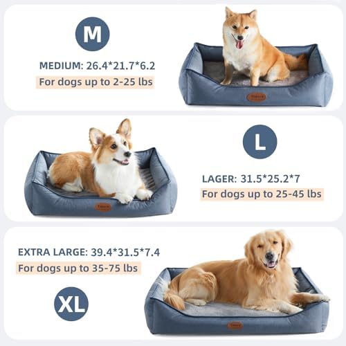 Orthopedic Dog Beds for Medium Dogs, Durable Egg Crate Foam Sofa Dog Bed wit Washable Removable Cover,Waterproof Lining,Pet Bed for Large Dogs (Denim Blue, 26.4" L x 21.7" W x 6.2" Th)