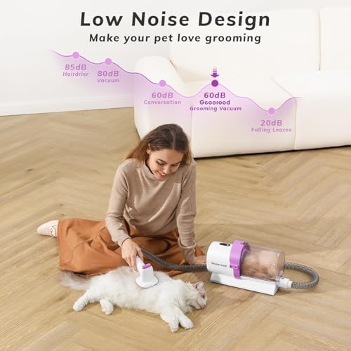 Dog Hair Vacuum & Grooming Kit 2.5L Large Capacity, Pet Grooming Vacuum with Clipper, Ideal for Shedding Dogs & Cats at Home Cleaning Tools - Purple/Pink