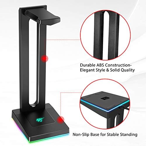 havit RGB Headphones Stand with 3.5mm AUX and 2 USB Ports, Headphone Holder for Gamers Gaming PC Accessories
