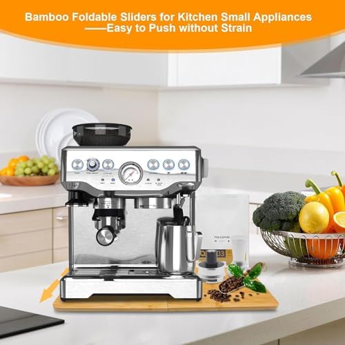 Bamboo Appliance Sliders for Breville Barista Espresso Machine, Countertop Sliding Tray Coffee Maker Mat, Air Fryer Storage Sliding Accessories for Most Kitchen Small Appliances, Foldable