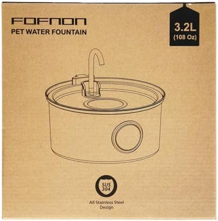 Cat Water Fountain Stainless Steel - Dog Automatic Waterer Bowl - Auto Pet Dispenser - Small Pets Drinking Waterer Indoor - Auto Dish Animal Fountains - 108oz/3.2L Metal Self Kitty Watering Supplies
