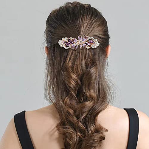 inSowni 4 Pack Luxury Glitter Sparkly Jeweled Gems Korean Decorative Crystal Rhinestone Flower Strong Metal French Barrettes Snap Alligator Hair Clips Headpieces Accessories for Women Girls