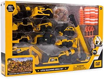 CAT Construction Toys, Little Machines Mega Set, 40-Piece Yellow Vehicles and Construction Site Accessories, Includes Dump Truck, Crane, Excavator, Bulldozer and more, for Kids and Toddlers Ages 3+
