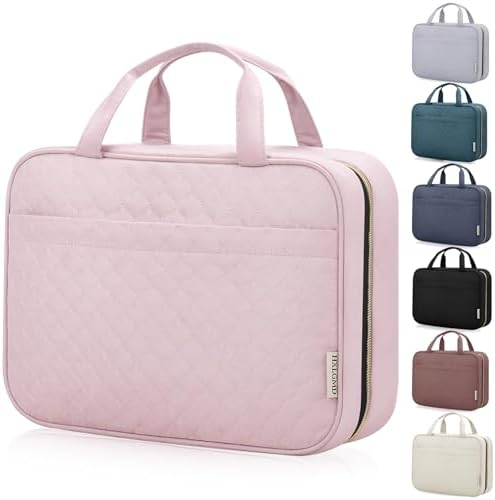 Travel Toiletry Bag for Women, Portable Makeup Cosmetic Bag with Hanging Hook, Travel Essentials 3 in 1 Packing Organizer Travel Bag for Accessories, Shampoo, Full-size Container, Toiletries