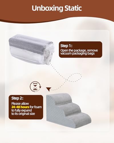 Dog Stairs Curved Ramp for Small Dogs 19.5" H, 4-Step Pet Stairs for Couch Bed with High Density Foam, Dog Slope Stairs with Durable Non-Slip Bottom Grey