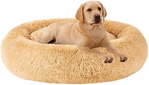 MFOX Calming Dog Bed (L/XL/XXL/XXXL) for Medium and Large Dogs Comfortable Pet Bed Faux Fur Donut Cuddler Up to 25/35/55/100lbs