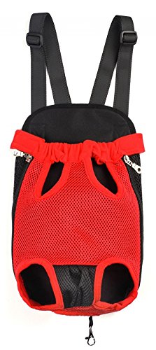 Pet Dog Puppy Cat Carrier Five Holes Backpack Double Shoulder Straps Mesh Front Chest Backpack Bag, S, Red