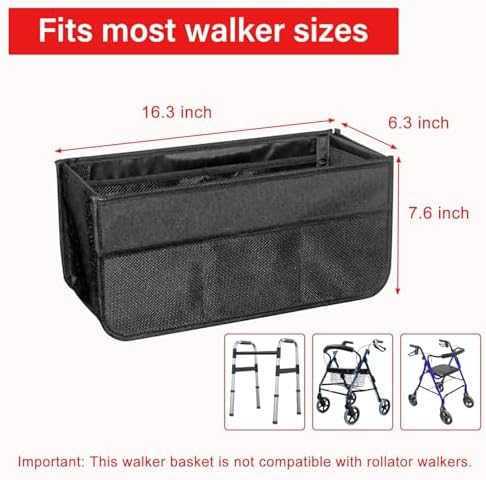 Upgrade Rollator Basket,Walker Basket Bag For Folding Walker,Rollator Walker Bag Cup Holder,Rollator bag,Large Capacity Rollator Walker Accessories Organizer Bag,Folding Rollator Walker Storage Bag