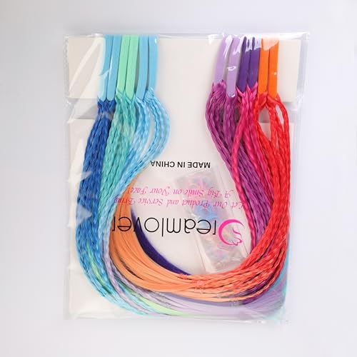 Dreamlover Hair Accessories for Girls, Colored Hair Extensions for Kids, Braided Ponytail Extension, Crazy Hair Day Accessories, 12 Pieces