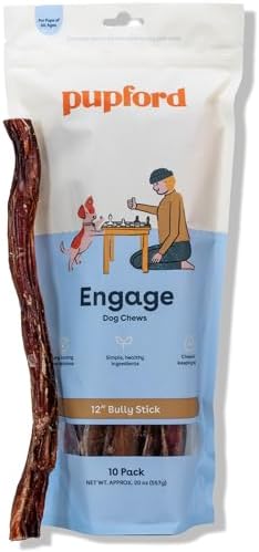 Pupford Thick Bully Sticks for Dogs & Puppies, Smoked for Improved Smell, Natural, Long-Lasting, Single Ingredient Chews for Medium & Large Breeds (12", 10 Count)