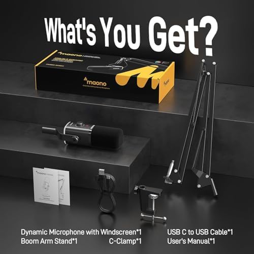 MAONO Dynamic Gaming Microphone with Software: USB XLR Podcast Computer Microphone with Boom arm - RGB PC Mic for Gamer - Podcast Microphone for Streaming Recording Studio YouTube Online Chat PD100XS