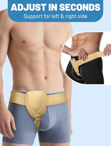 Hernia Belts for Men Inguinal, Hernia Belt for Women, Inguinal Hernia Support for Left or Right Side, Comfortable Adjustable Waist Strap with Removable Compression Pads, Beige