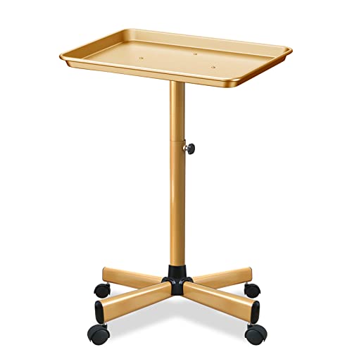 Chetunju Colden Salon Tray, Salon Rolling Tray Cart with Wheels, Tattoo Tray Adjustable Salon Color Tray(Gold)