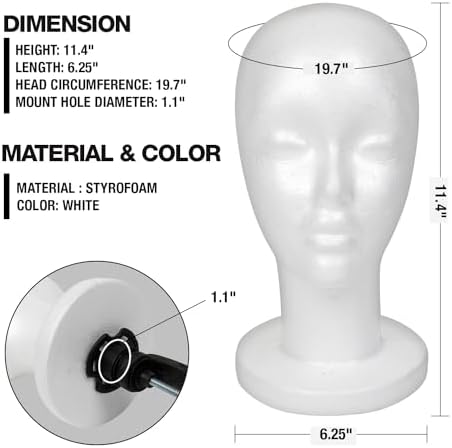 STUDIO LIMITED 11.4-Inch Styrofoam Mannequin Head (4 Pack) - White Foam Wig Stand for Wigs, Hats, Masks, Hairpieces, Arts, Crafts, DIY Projects, Salon Display, and Travel Use