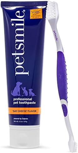 Petsmile Professional Pet Tooth Brushing Kit - Cat & Dog Toothbrush and Toothpaste for Plaque, Tartar, & Bad Breath - VOHC Accepted Non Enzymatic Cat & Dog Toothpaste (Say Cheese, 4.2 Oz)
