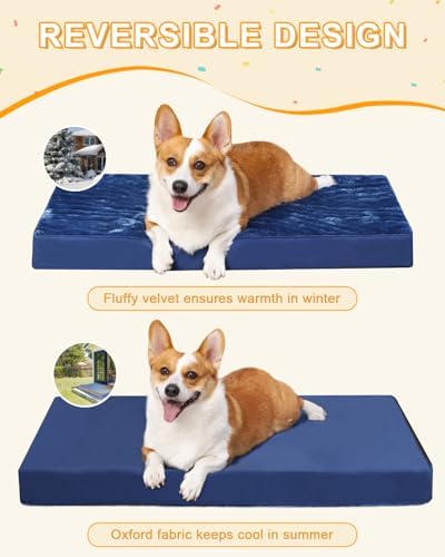 KSIIA Orthopedic Dog Bed Dog Crate Bed Waterproof Dog beds for Small Dogs Deluxe Plush Washable Dog Bed with Egg Crate Foam & Removable Cover, 23 x 17 Inch, Blue