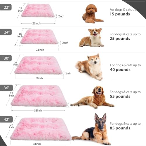 Vonabem XL Dog Bed Large Crate Pad, Washable Pink Pet Beds, Deluxe Plush Soft Crate Bed 42 inch, Dog Mats for Sleeping, Anti-Slip Kennel Pad 41 * 27 inch
