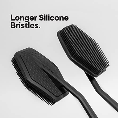 Tooletries - Silicone Back Scrubber with Hook - Exfoliating Shower Brush, Back Washer for Men, Durable Back Brush with Long Handle - Long Lasting Bath & Shower Accessories - Charcoal