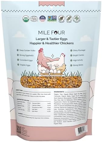 Organic Chicken Feed – Layer Whole Grain, Non-GMO, USA Grown, 16% Protein, Corn-Free, Soy-Free, Non-Medicated Feed for Chickens, 2 lb Sample